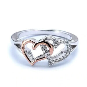 Silver And Rose Gold Infinity Rhinestone Hearts Ring